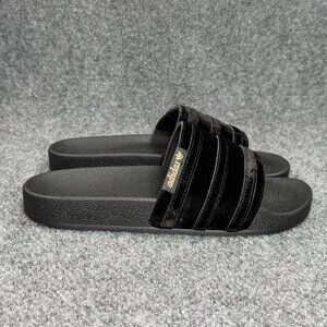 Adidas Adilette Slide Sandals Women's Size 8 Black Gold Metallic Summer Pool